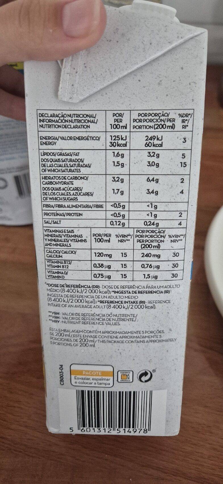 Foto da tabela nutricional