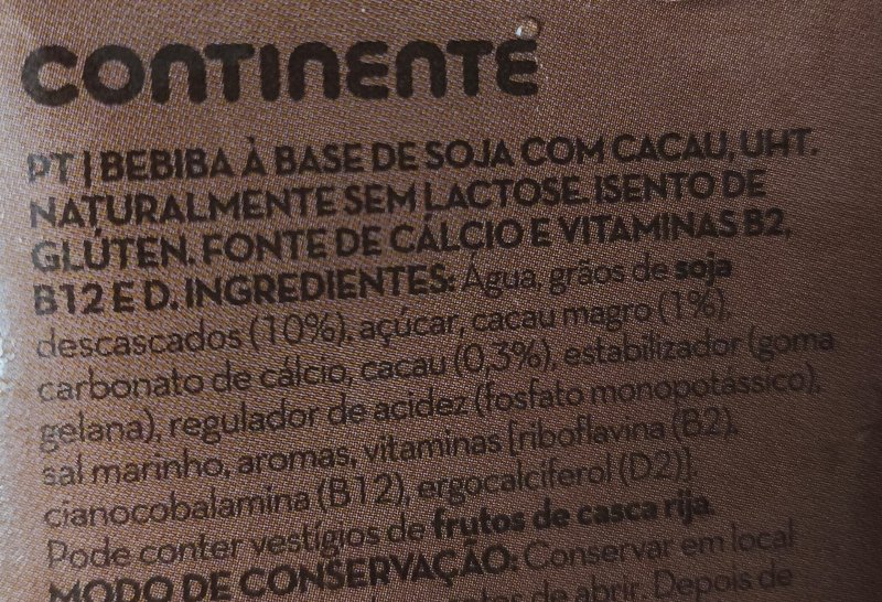 Foto da lista de ingredientes