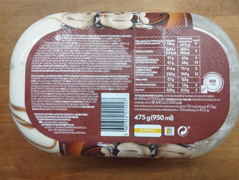 Foto da tabela nutricional