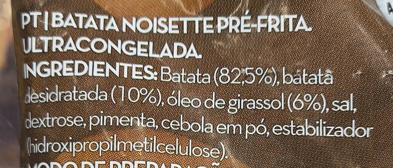 Foto da lista de ingredientes