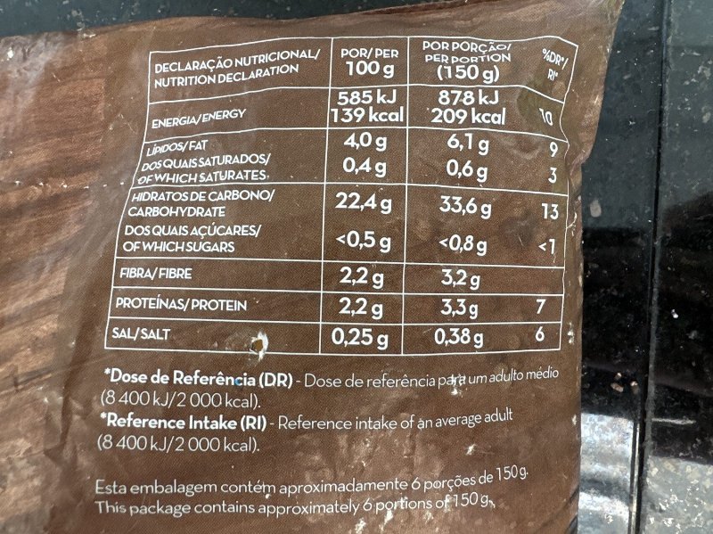 Foto da tabela nutricional