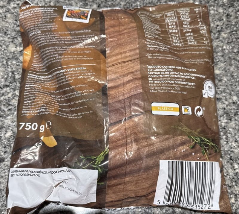 Foto da tabela nutricional