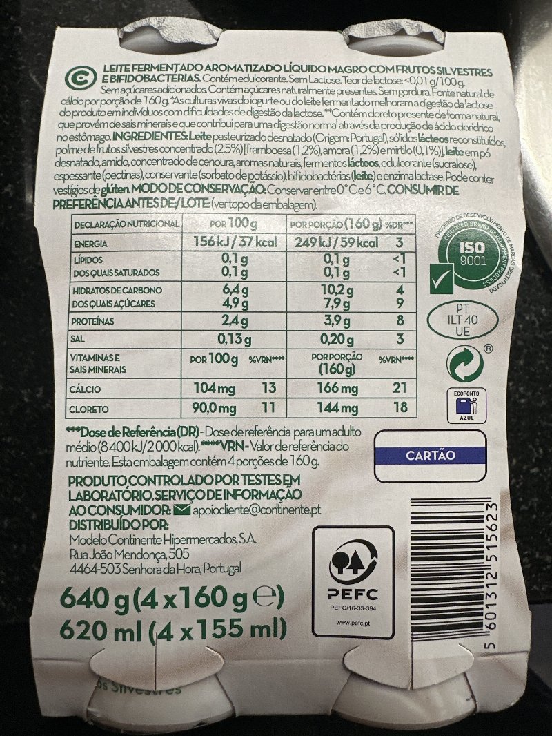 Foto da tabela nutricional