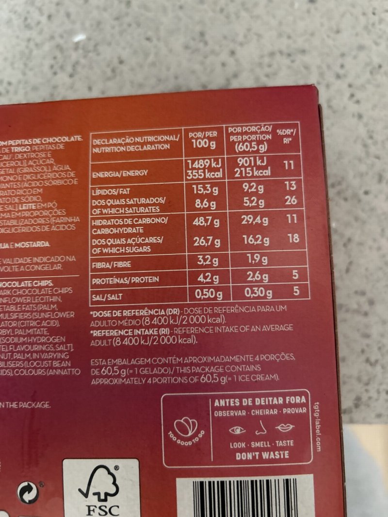 Foto da tabela nutricional