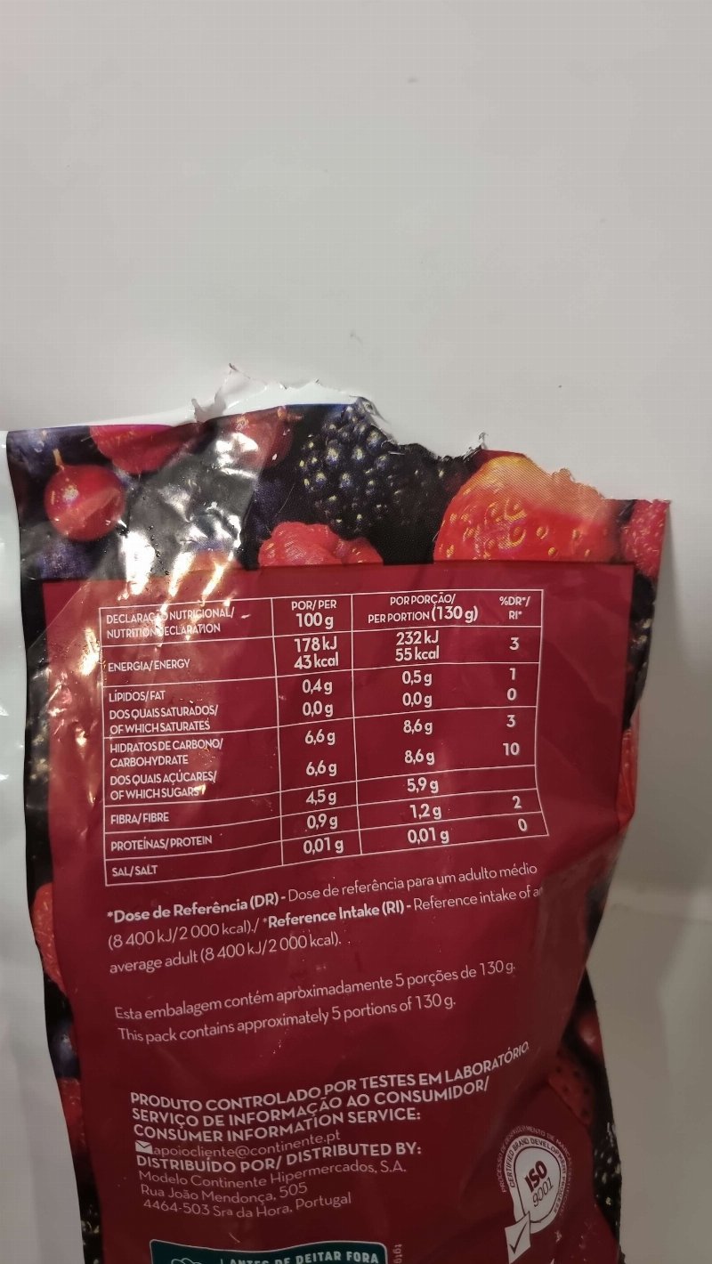 Foto da tabela nutricional