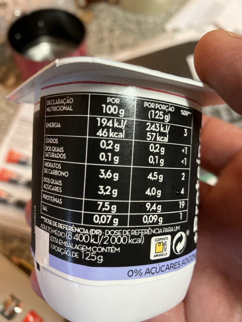 Foto da tabela nutricional