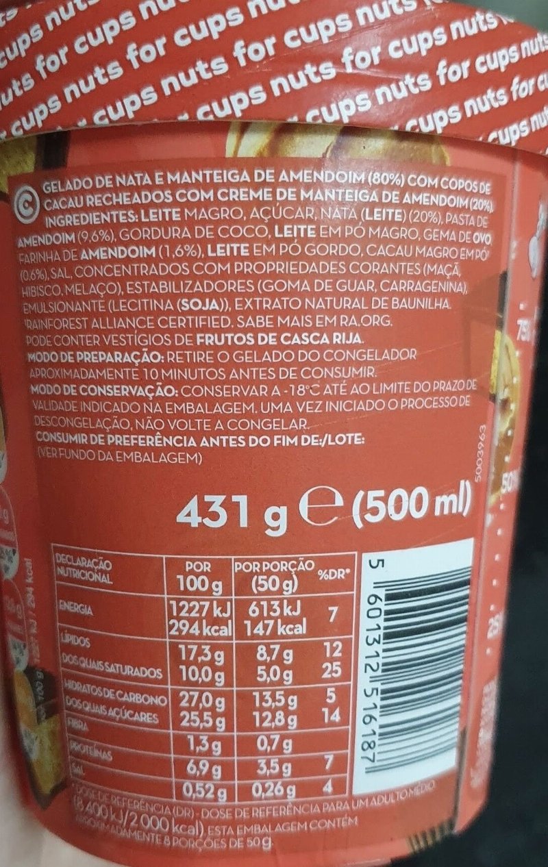Foto da tabela nutricional