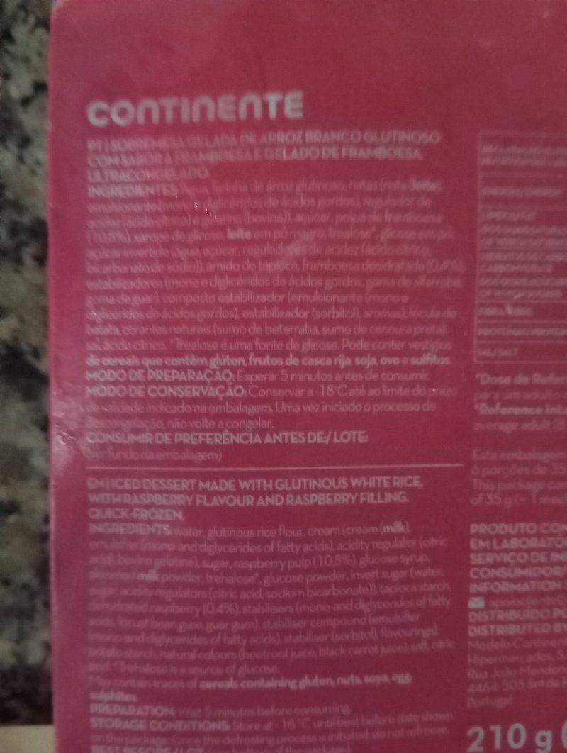 Foto da lista de ingredientes