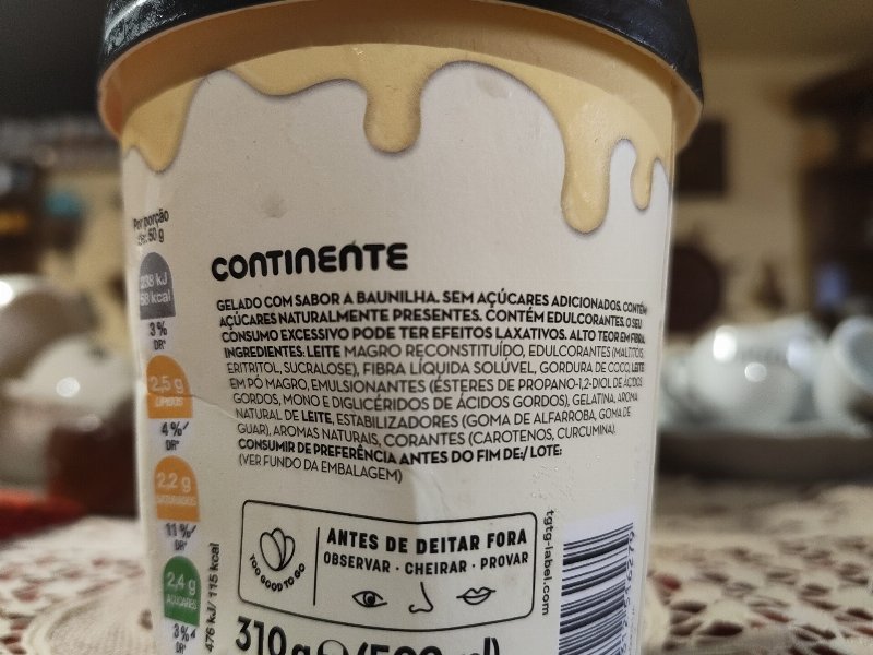 Foto da lista de ingredientes