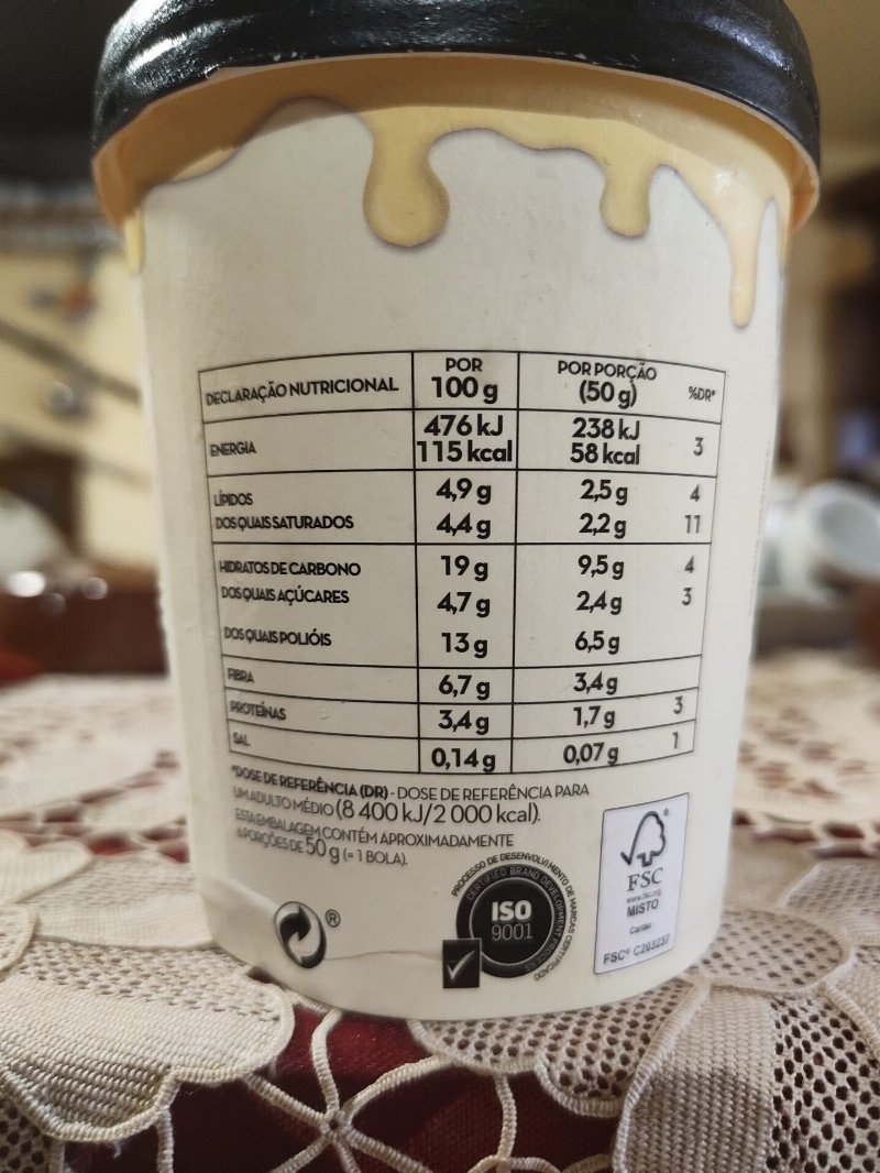 Foto da tabela nutricional