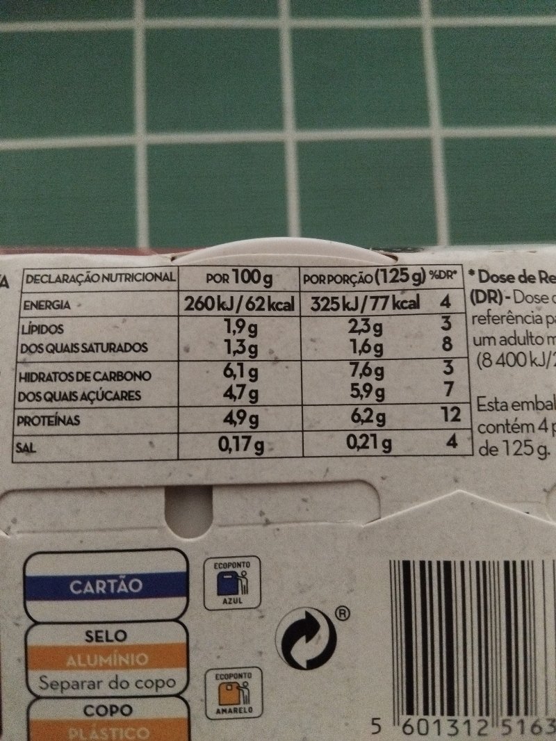 Foto da tabela nutricional