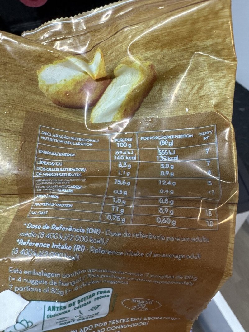 Foto da tabela nutricional