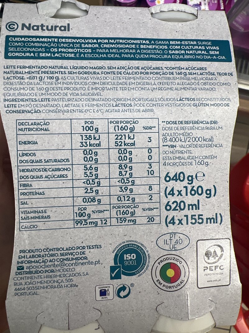 Foto da lista de ingredientes