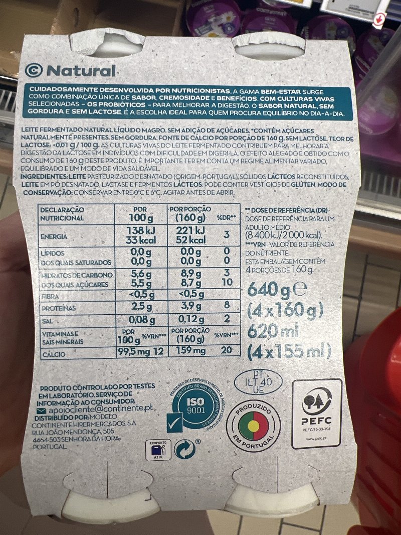 Foto da tabela nutricional