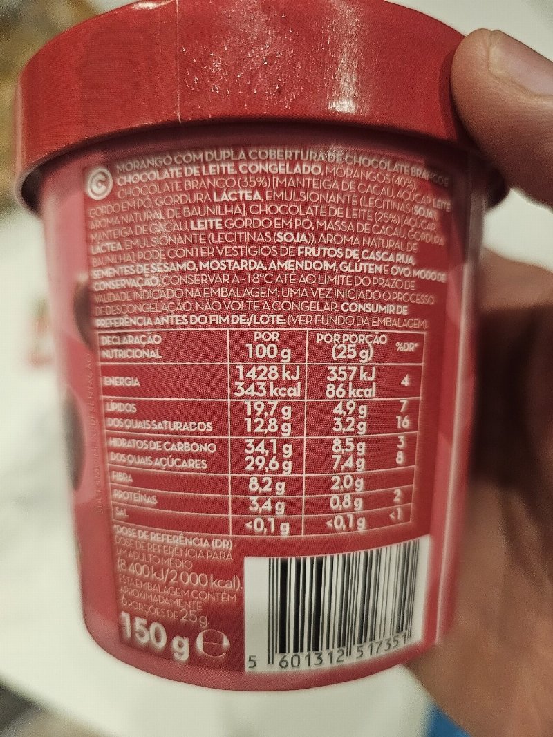 Foto da tabela nutricional