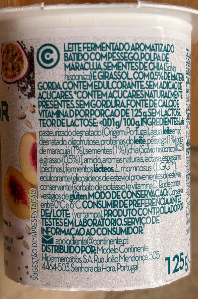 Foto da lista de ingredientes