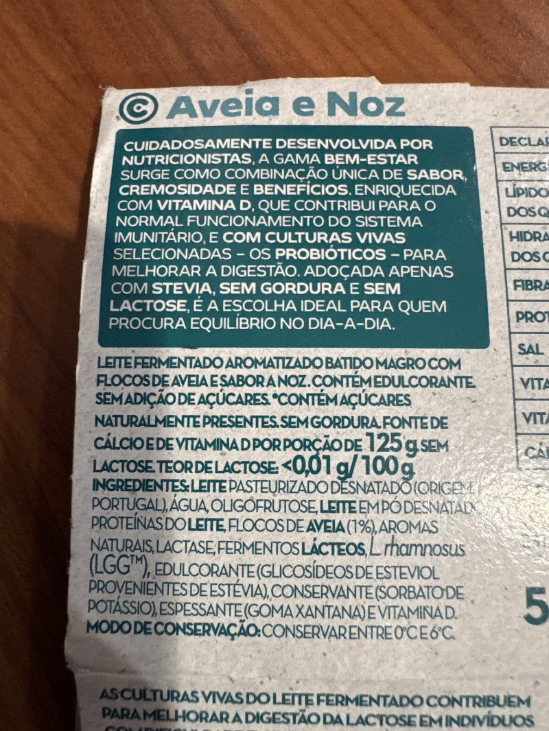 Foto da lista de ingredientes