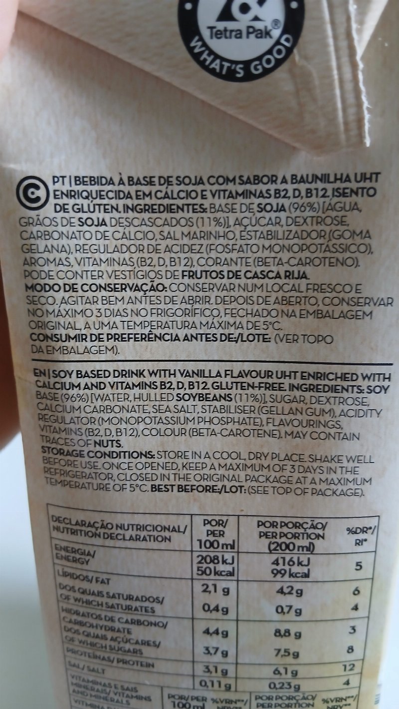 Foto da lista de ingredientes