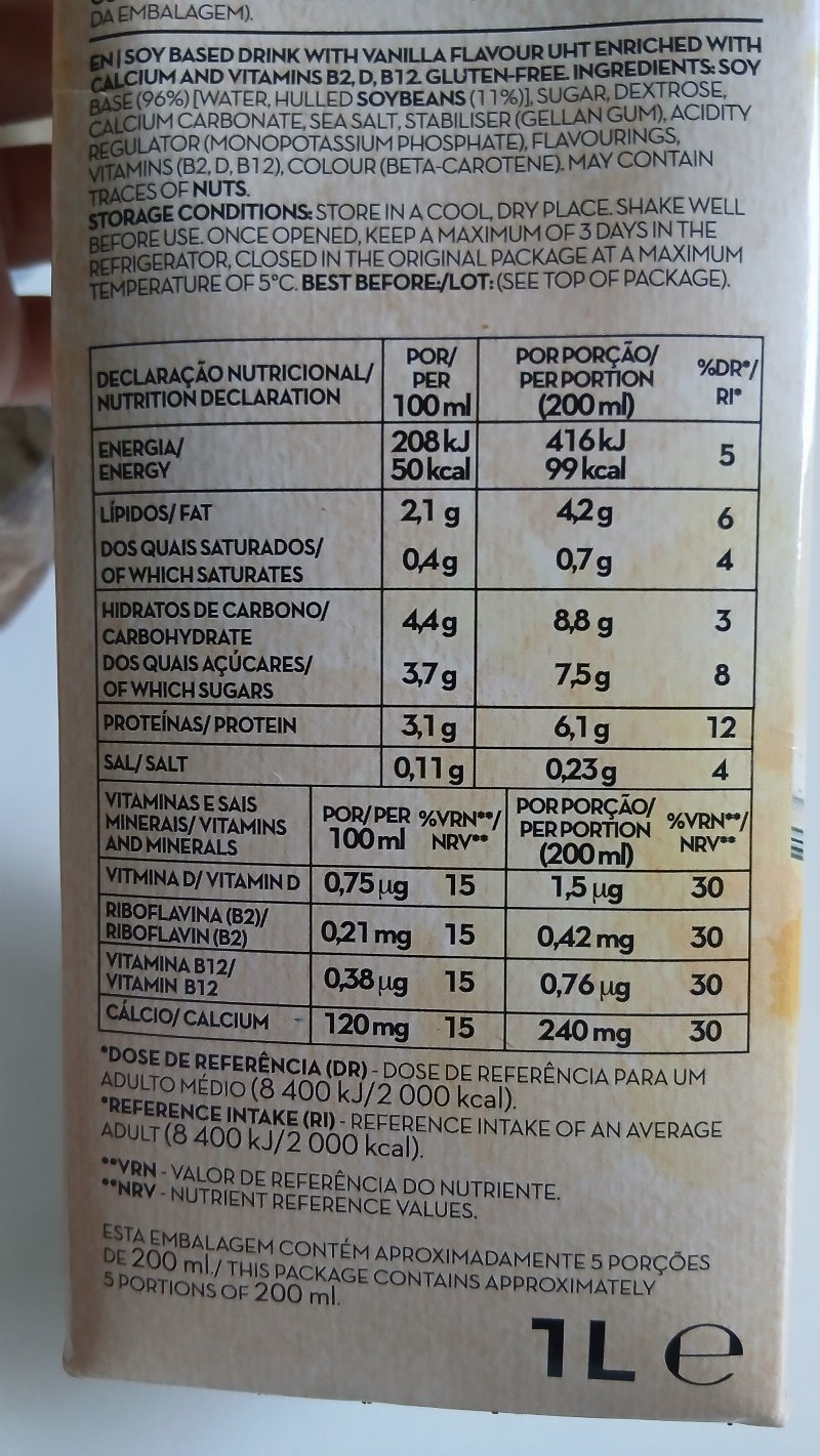 Foto da tabela nutricional
