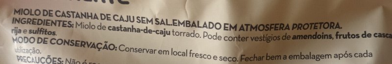 Foto da lista de ingredientes