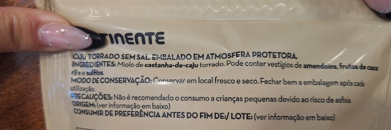 Foto da lista de ingredientes