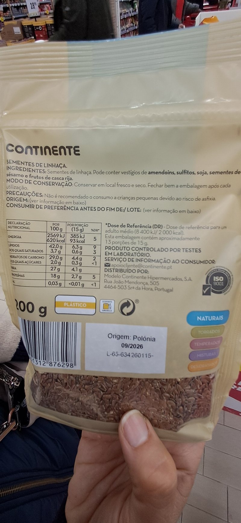 Foto da lista de ingredientes