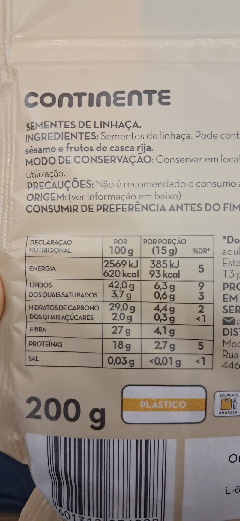 Foto da tabela nutricional