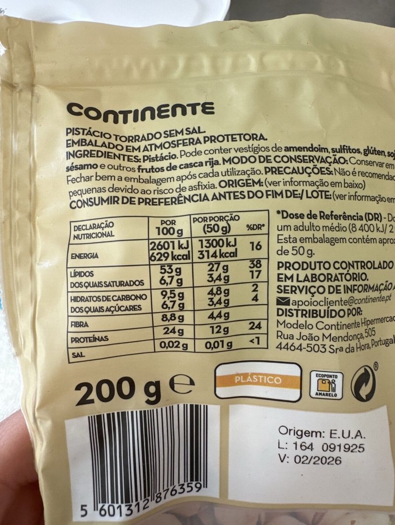 Foto da tabela nutricional
