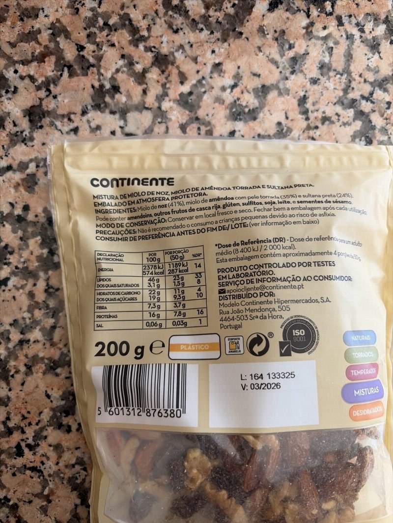 Foto da tabela nutricional