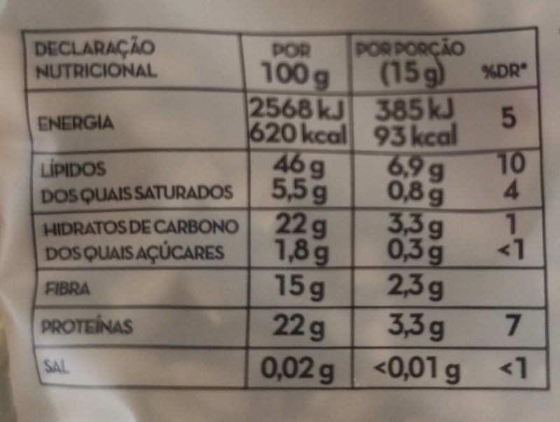 Foto da tabela nutricional