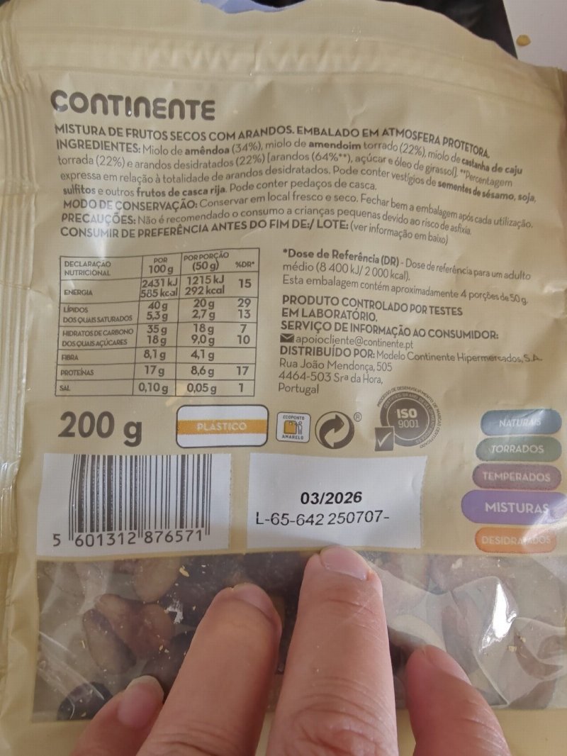 Foto da tabela nutricional