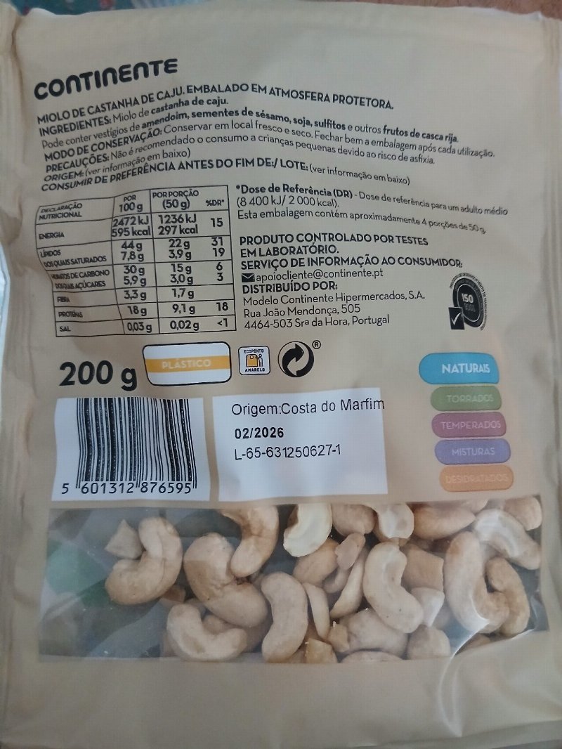 Foto da tabela nutricional