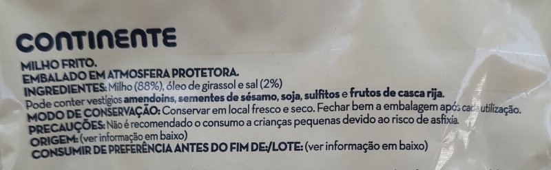 Foto da lista de ingredientes