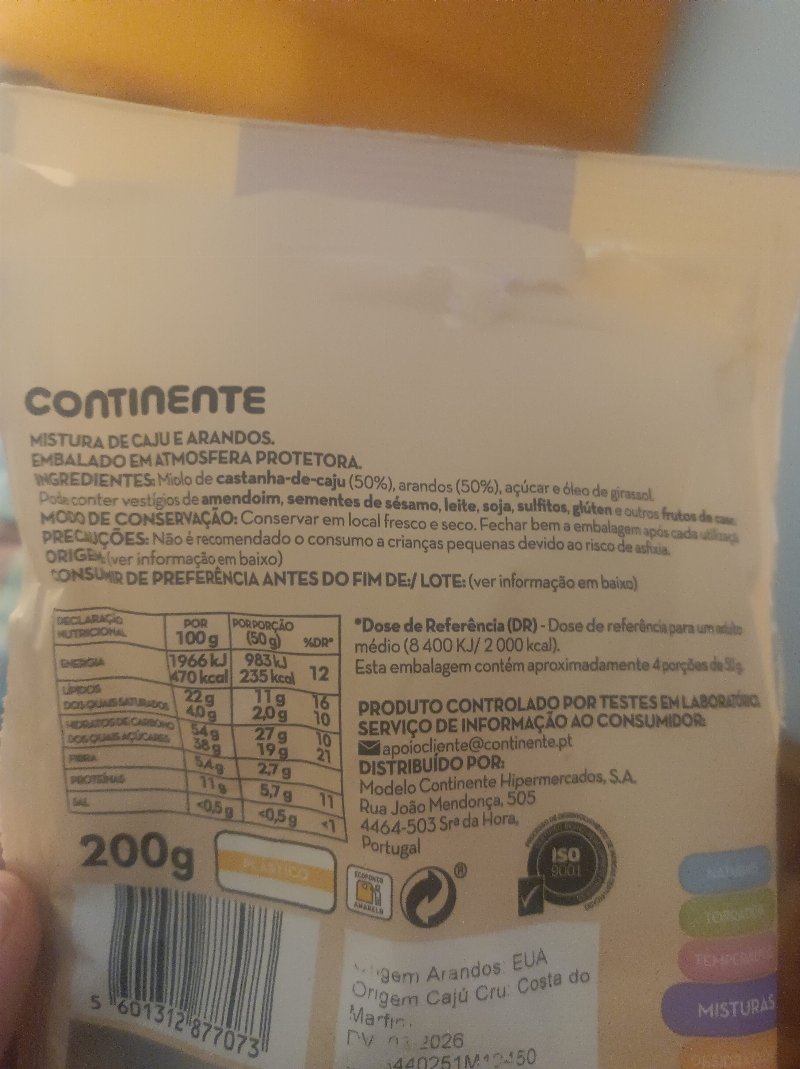 Foto da lista de ingredientes