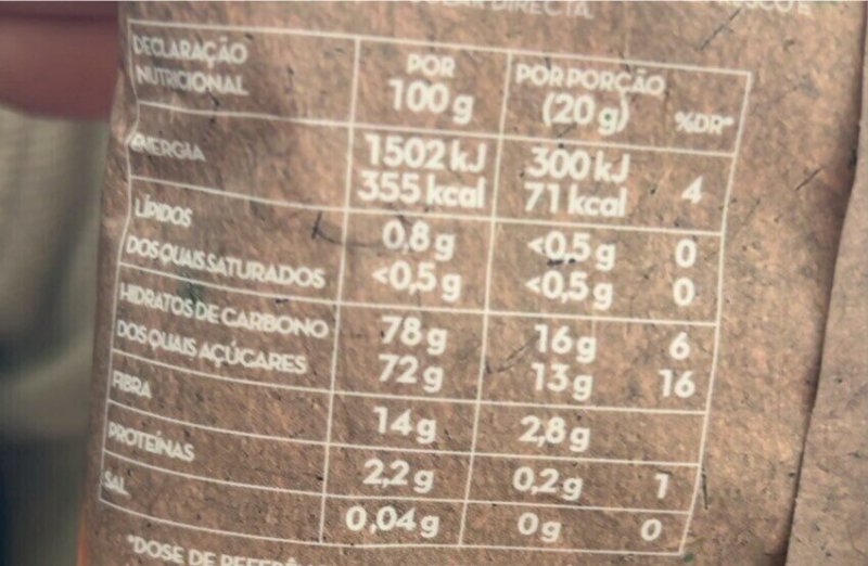 Foto da tabela nutricional