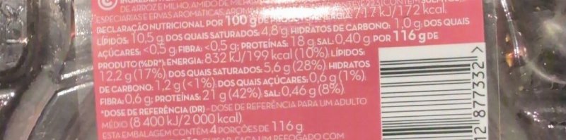 Foto da tabela nutricional