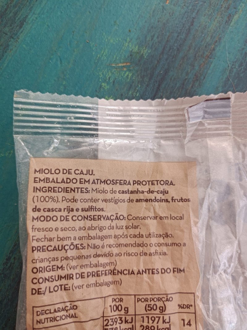 Foto da lista de ingredientes