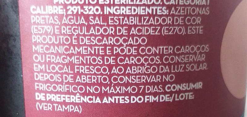 Foto da lista de ingredientes