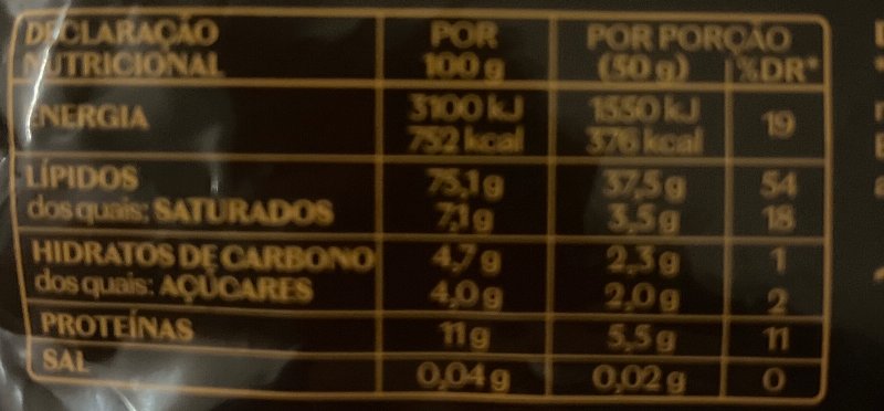 Foto da tabela nutricional