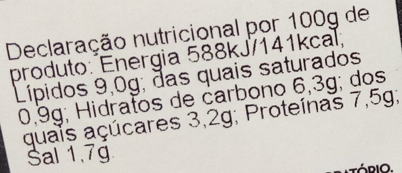 Foto da tabela nutricional