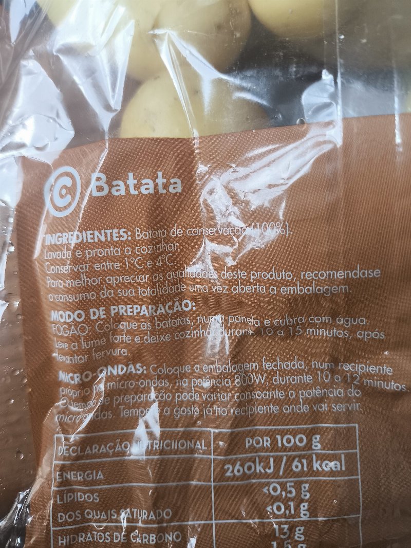 Foto da lista de ingredientes