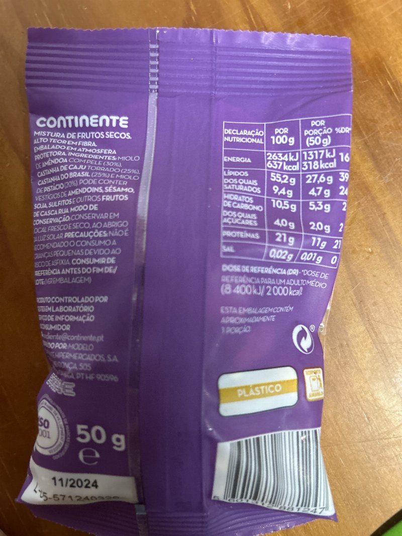 Foto da lista de ingredientes