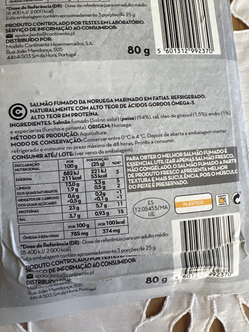 Foto da tabela nutricional