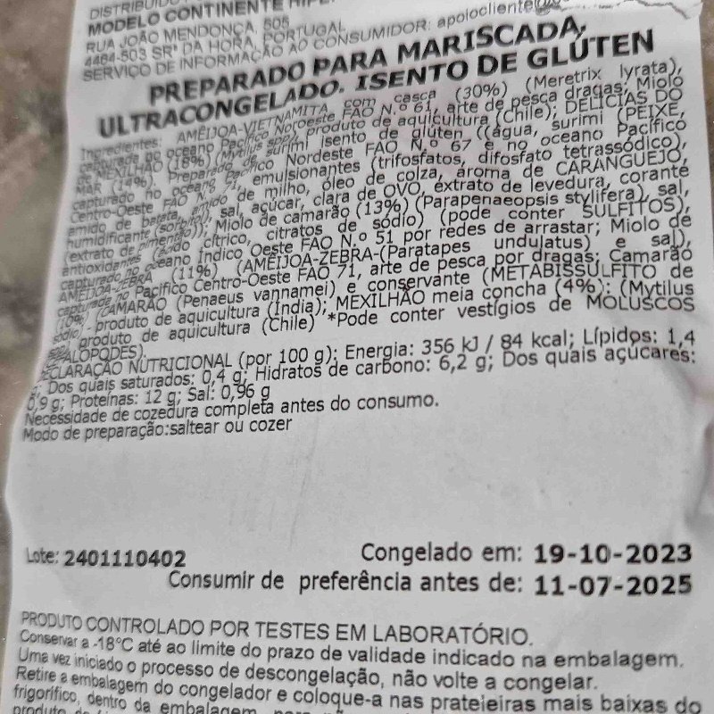 Foto da tabela nutricional