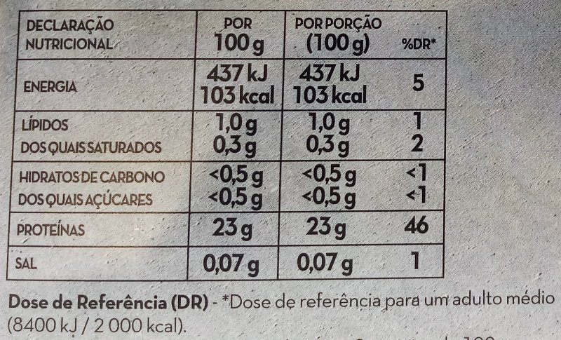 Foto da tabela nutricional
