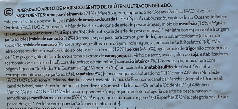 Foto da lista de ingredientes