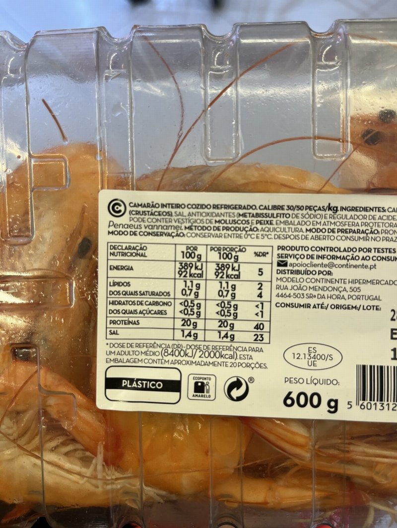 Foto da tabela nutricional
