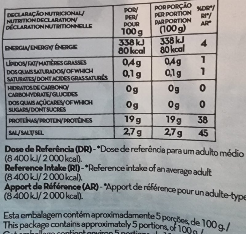 Foto da tabela nutricional