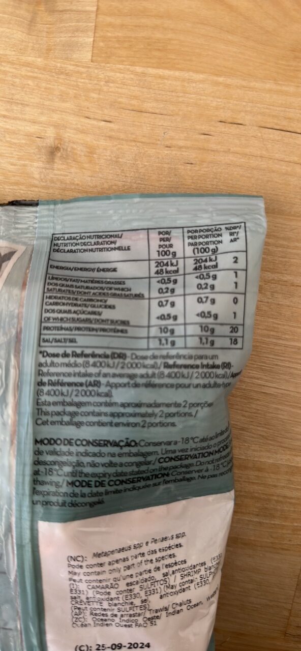 Foto da tabela nutricional