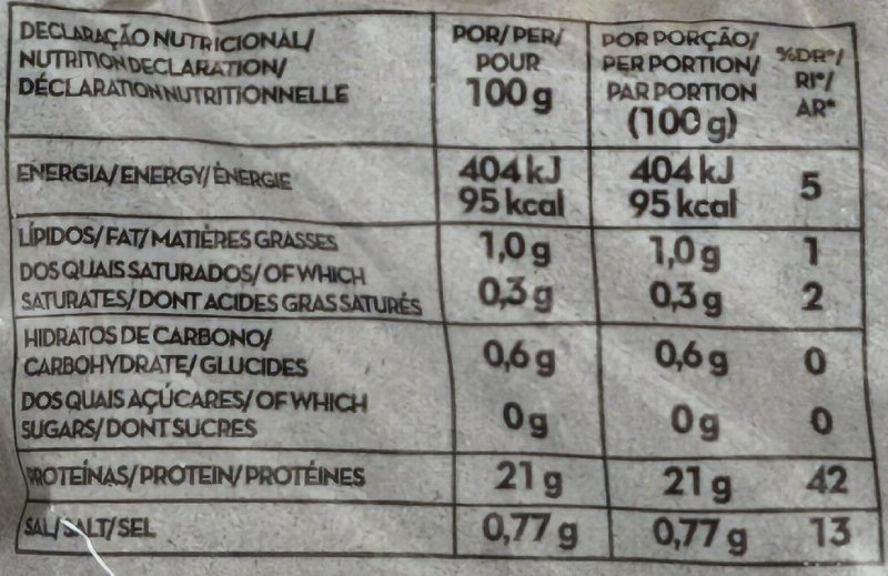 Foto da tabela nutricional